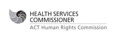 Logo for Health Services Commissioner with the text ACT Human Rights Commission below; features a circular, segmented design element on the left.